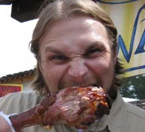 MF devouring a chicken leg despite his glottal attack
