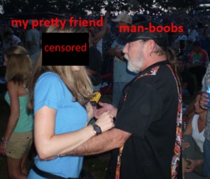 My pretty friend and an old guy with man boobs