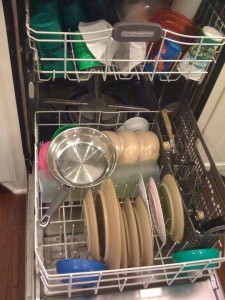 The odd, funny way he loaded the dishwasher, pan side up.